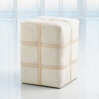 BELTED POOF-IVORY HAIR ON HIDE LEATHER - Hedi's Furniture