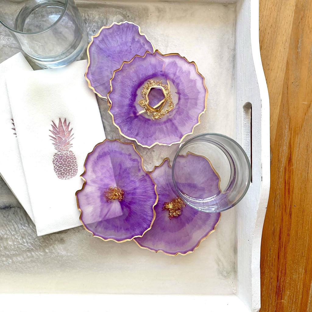 Set of 4 Free Form Geode Coasters: Turquoise / Gold