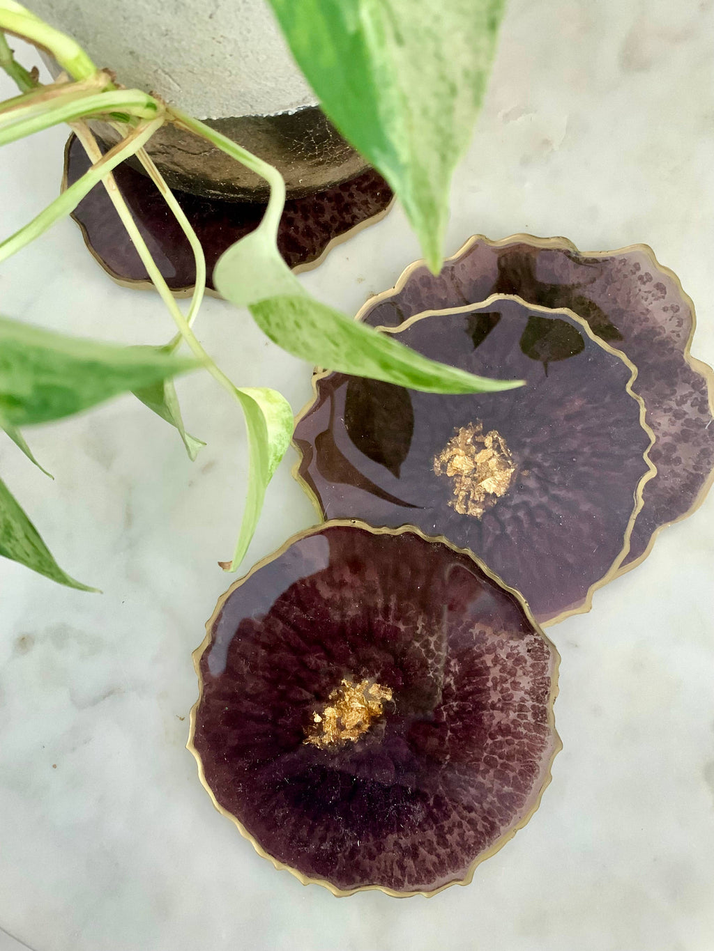 Set of 4 Free Form Geode Coasters: Copper / Gold