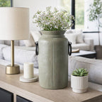 Decorative Vase - Green/Black Ceramic Metal Handles, 16 in.
