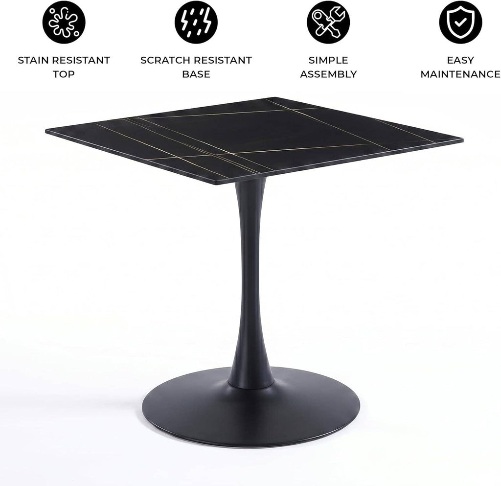 Bristol Sintered Stone Dining Table - Square Modern: Black / Black