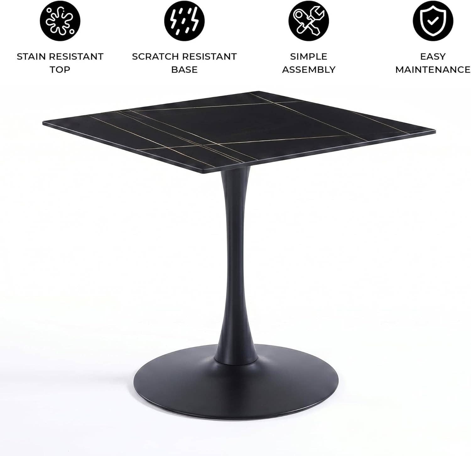 Bristol Sintered Stone Dining Table - Square Modern: Black / Black
