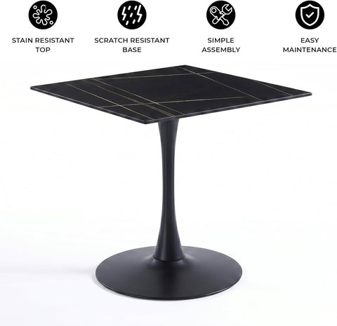 Bristol Sintered Stone Dining Table - Square Modern: Black / Black