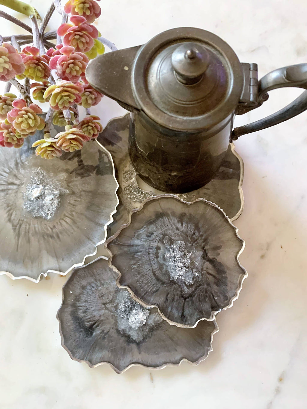 Set of 4 Free Form Geode Coasters: Copper / Gold
