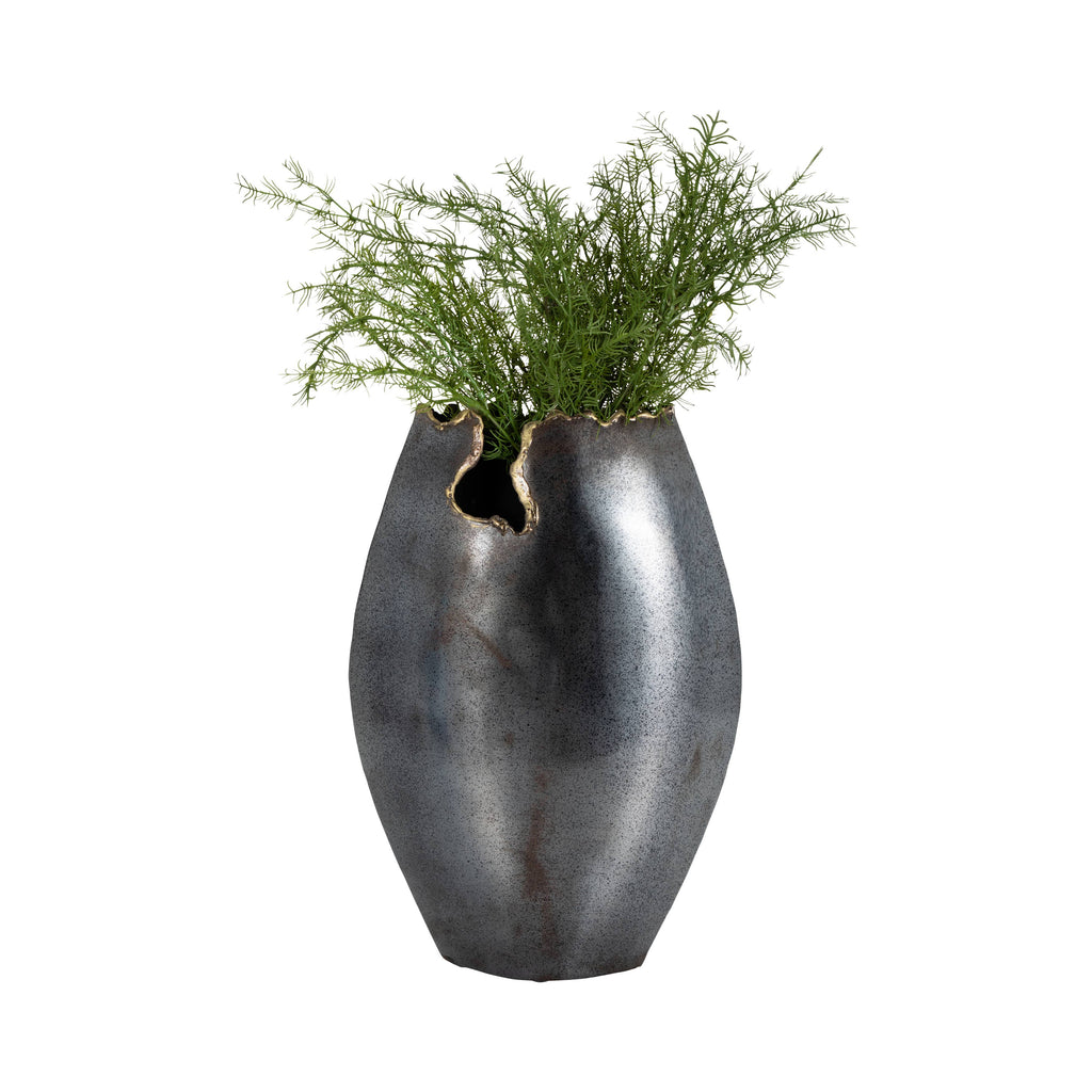 Decorative Vase - Black Metal Organic Edge Chipped, 14 in.