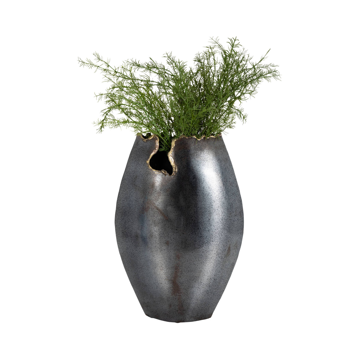 Decorative Vase - Black Metal Organic Edge Chipped, 14 in.