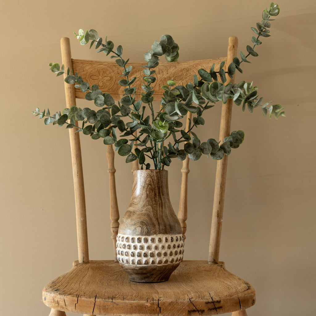 Gigi Whitewashed Wood Bead Dried Florals Vase