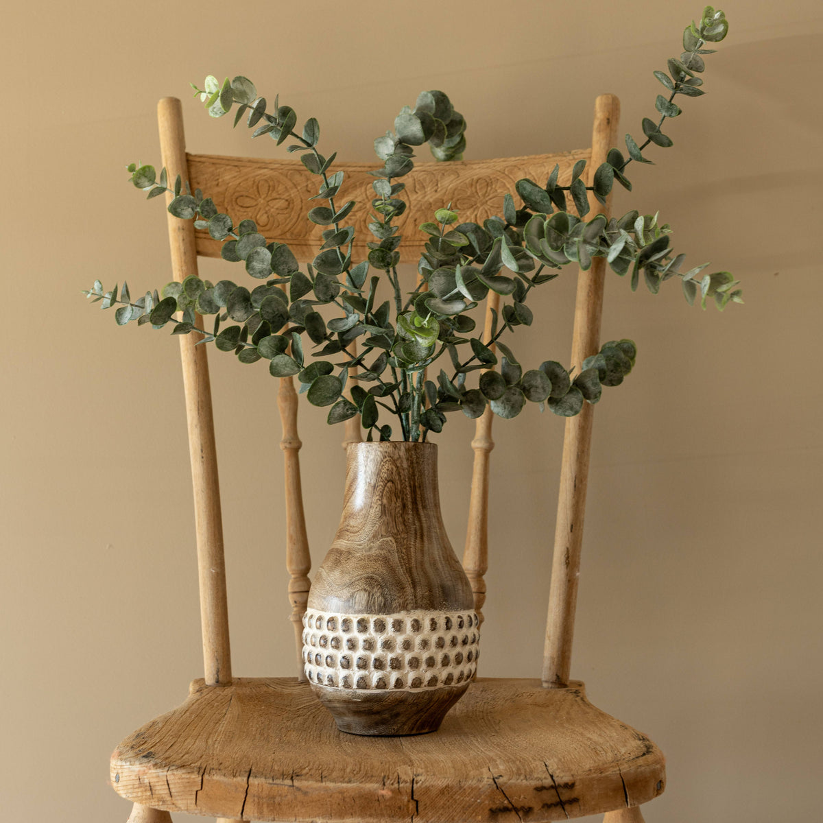 Gigi Whitewashed Wood Bead Dried Florals Vase