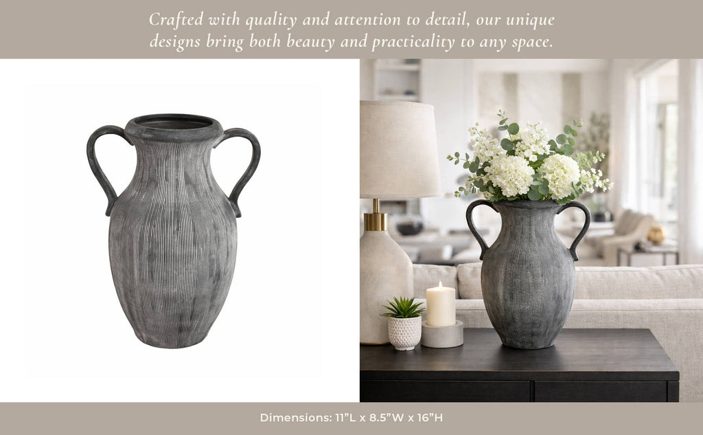 Black 15 in. Dolomite Amphora Weathered Vase