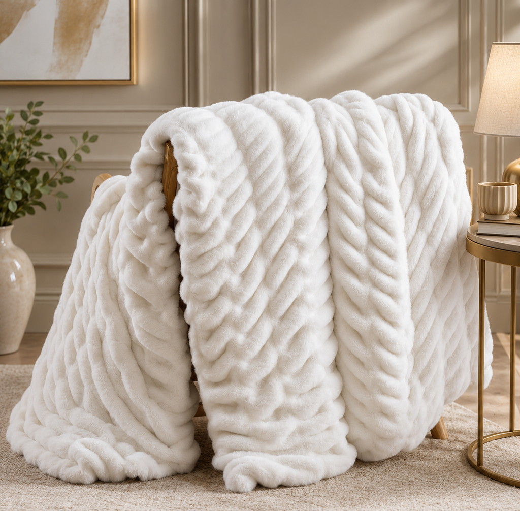 Luxe Double-Layer Faux Fur Throw Blanket – 50" x 60": Pink