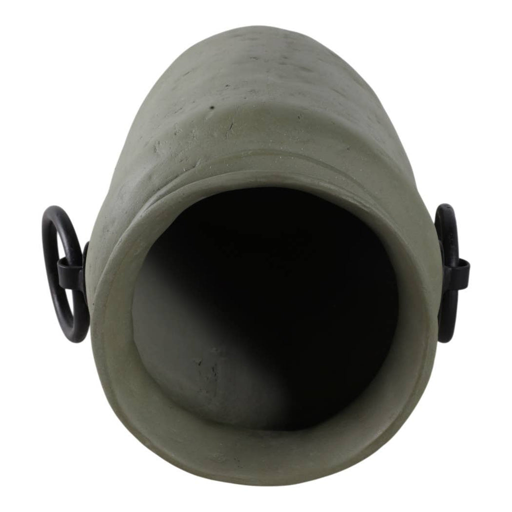 Decorative Vase - Green/Black Ceramic Metal Handles, 16 in.