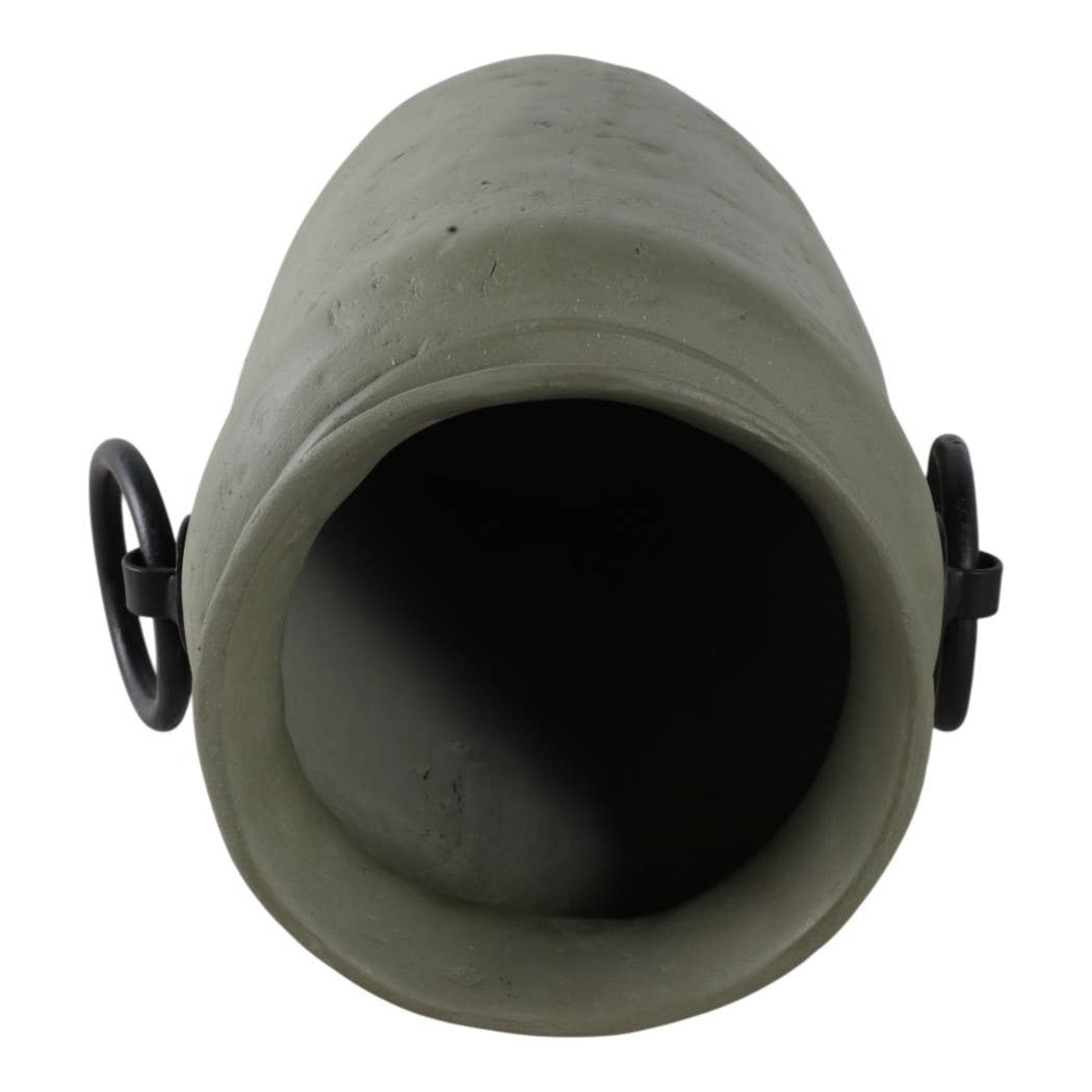 Decorative Vase - Green/Black Ceramic Metal Handles, 16 in.