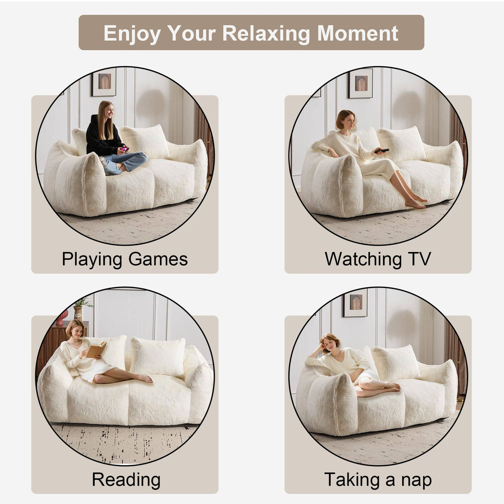 2-Seat Giant Faux Fur Bean Bag Couch ( 6 Colors) No Assembly: White