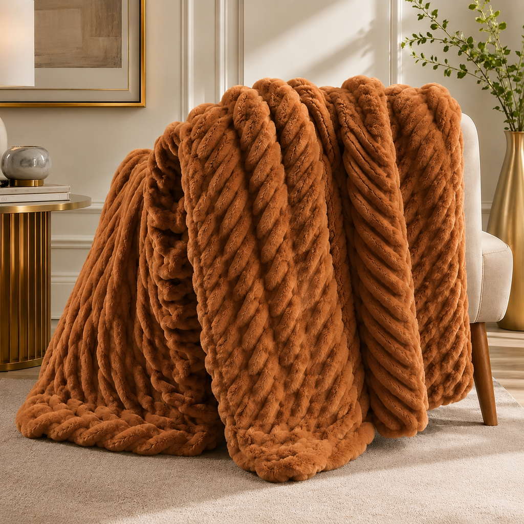Luxe Double-Layer Faux Fur Throw Blanket – 50" x 60": Pink