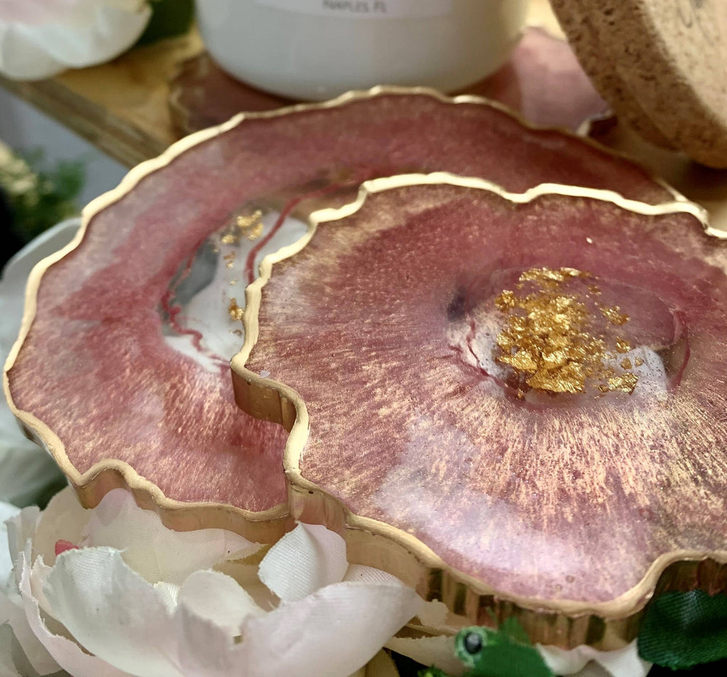 Geode Coasters,S/4 Butter/ Gold