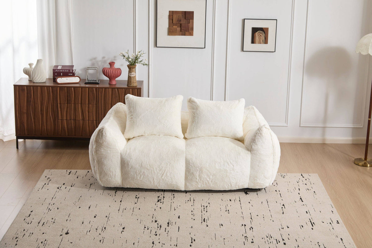 2-Seat Giant Faux Fur Bean Bag Couch ( 6 Colors) No Assembly: White