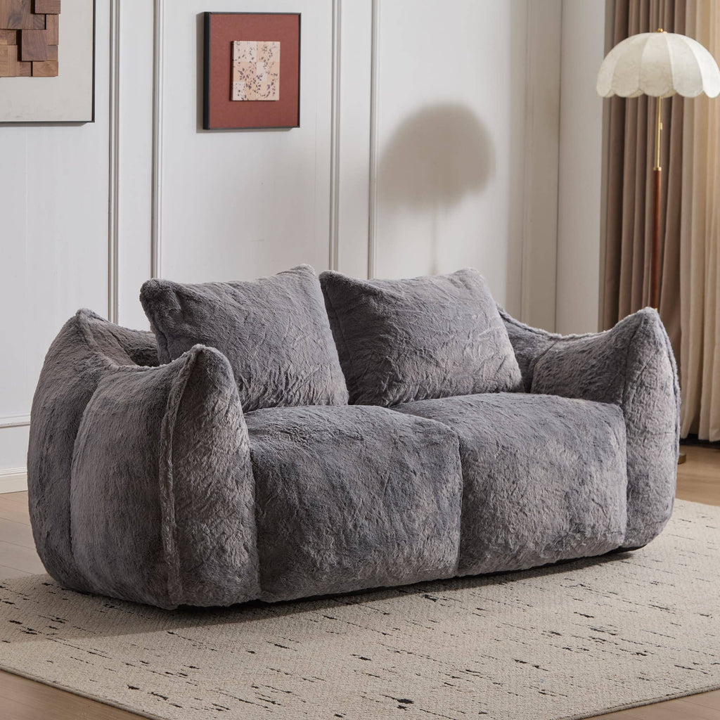 2-Seat Giant Faux Fur Bean Bag Couch ( 6 Colors) No Assembly: White