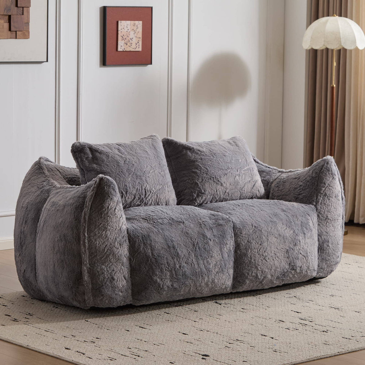 2-Seat Giant Faux Fur Bean Bag Couch ( 6 Colors) No Assembly: White