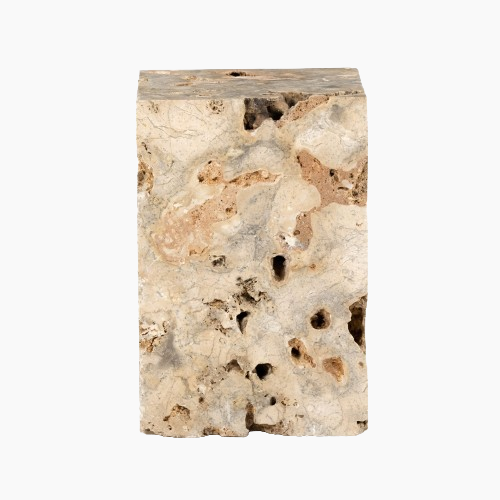FAYDON END TABLE-ROMANO FOSSE TRAVERTINE - Hedi's Furniture