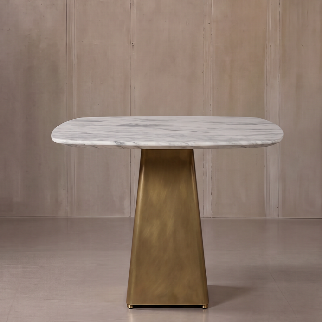 Equilateral Bistro Table - Arabescato/Brass, 2 CARTONS