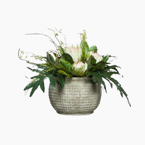 Protea/Fern in Grey Bowl