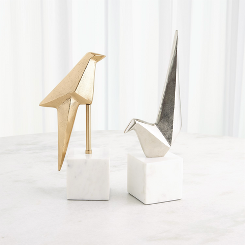 PERCHED ORIGAMI BIRD-NICKEL