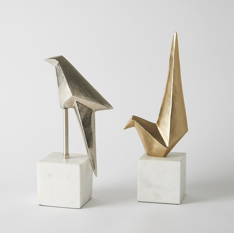 PERCHED ORIGAMI BIRD-NICKEL