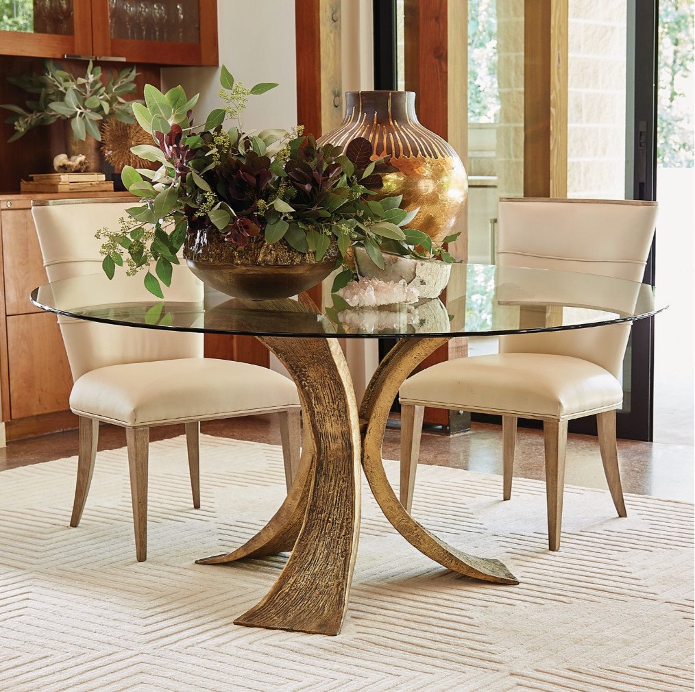 Lotus Dining Table w/48" Glass Top-Antique Gold/Br