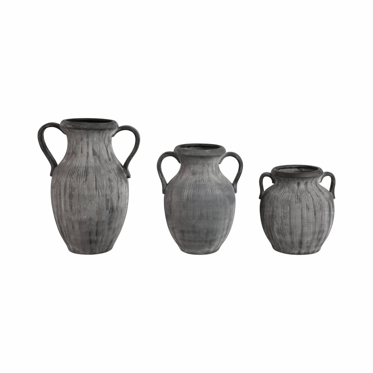 Ceramic Ribbed Texture Weathered Handle Vase - Black, 10 in.