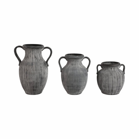 Ceramic Ribbed Texture Weathered Handle Vase - Black, 10 in.