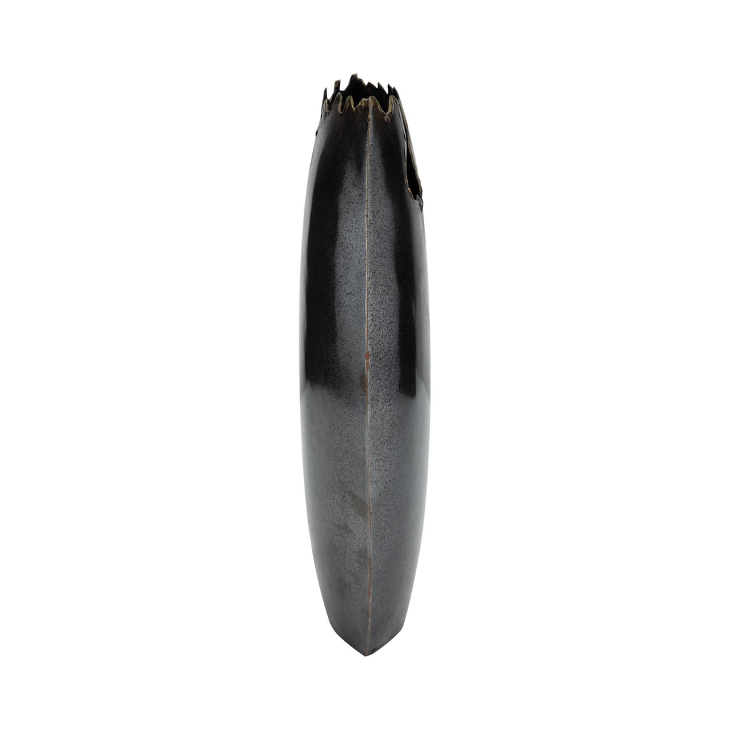 Decorative Vase - Black Metal Organic Edge Chipped, 14 in.