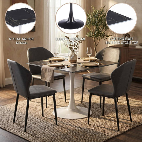 Bristol Sintered Stone Dining Table - Square Modern: Black / Black