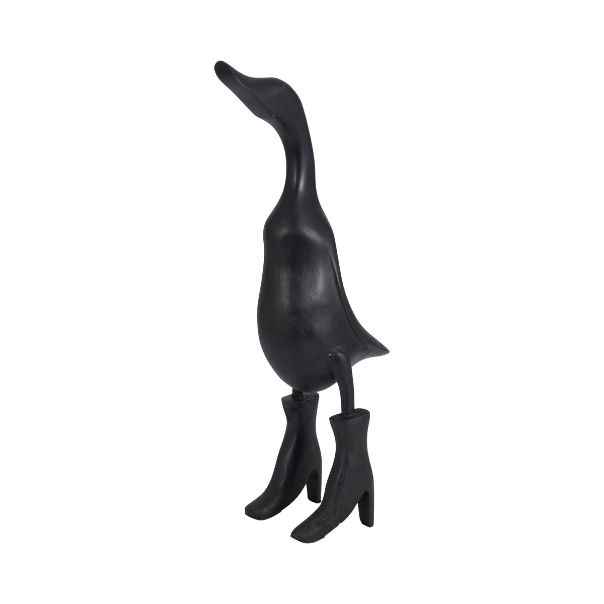 Bamboo Wood Duck in Rainboots Figurine - Black, 20 in.