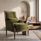 Artistic angle of Cameron Chair-911 in a warm interior, focusing on craftsmanship and textured fabric.