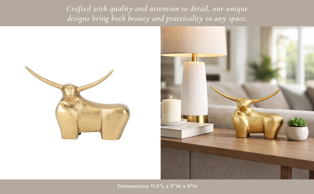 Decorative Figurine - Gold Metal Solid Standing Bull, 8 in.