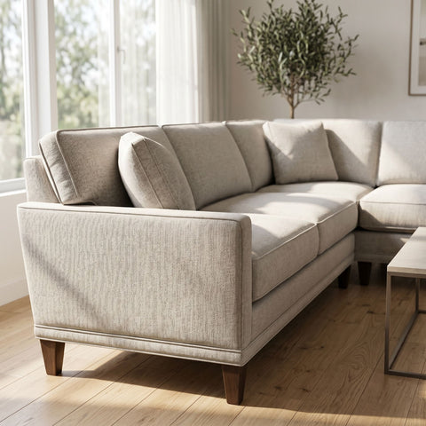 Detailed view of Townsend Sectional in fabric grade Q showing textured upholstery in well-lit modern living room.