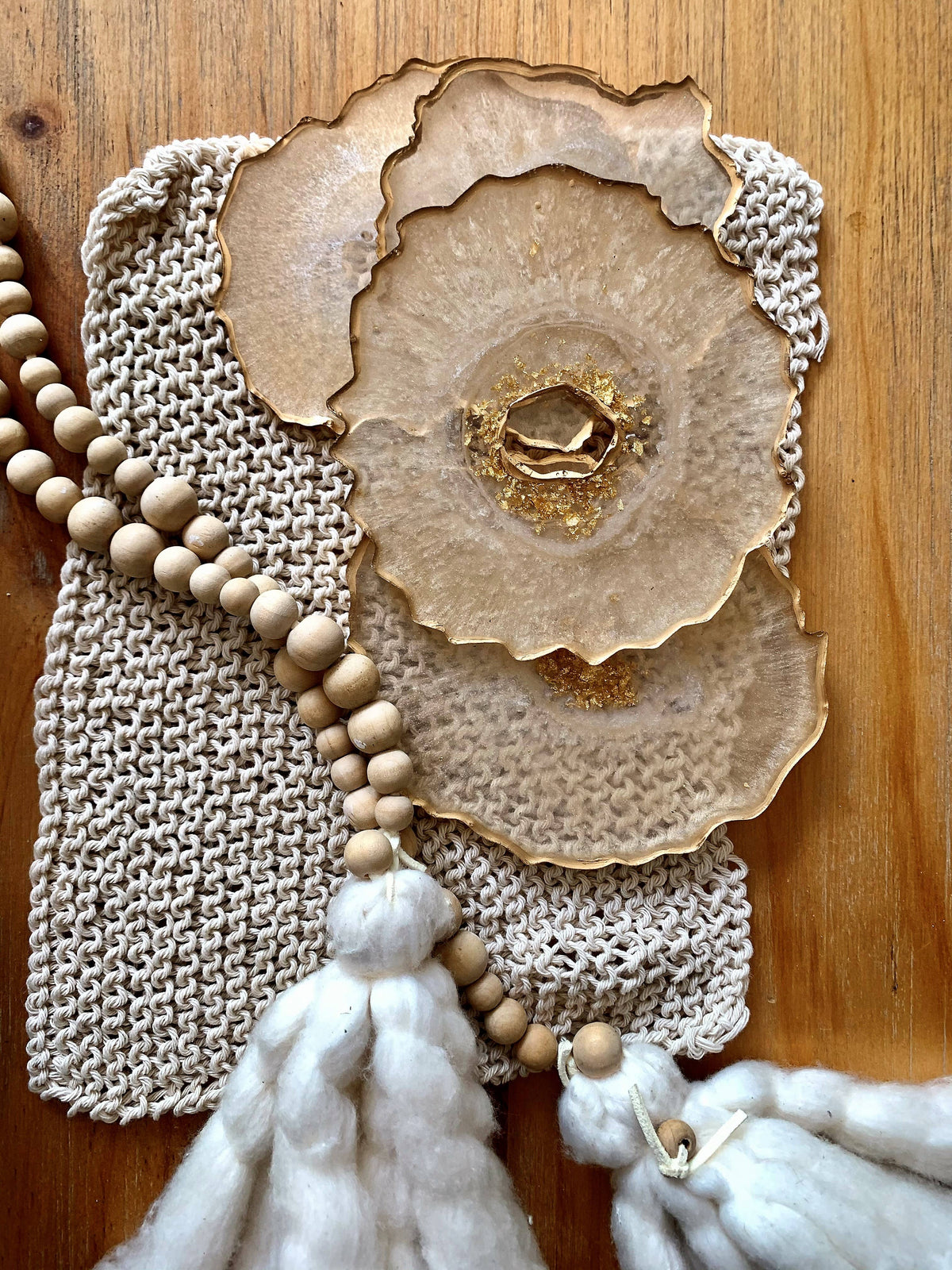 Set of 4 Free Form Geode Coasters: Gray / Gold
