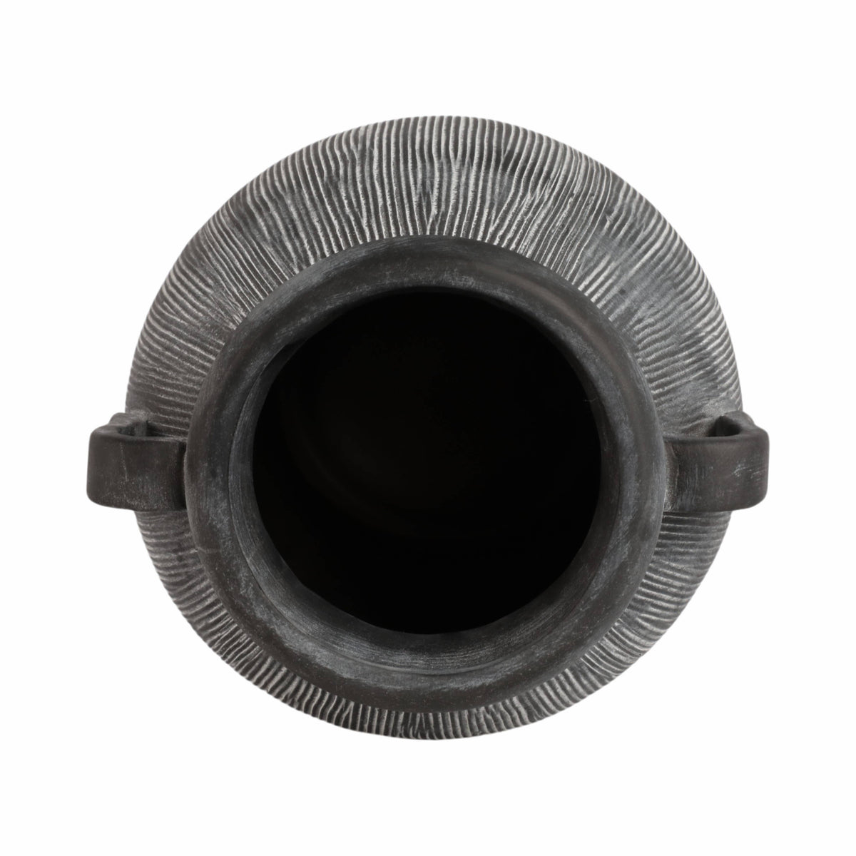 Ceramic Ribbed Texture Weathered Handle Vase - Black, 10 in.