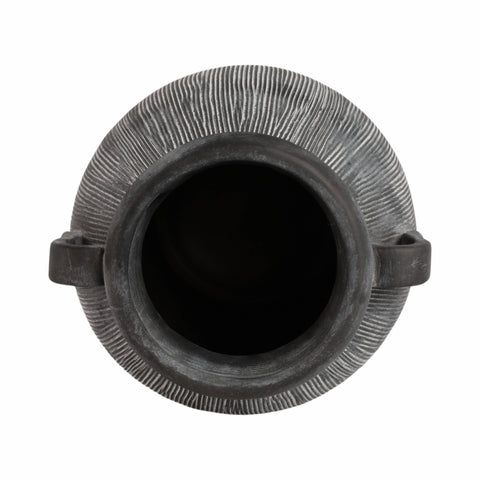 Ceramic Ribbed Texture Weathered Handle Vase - Black, 10 in.