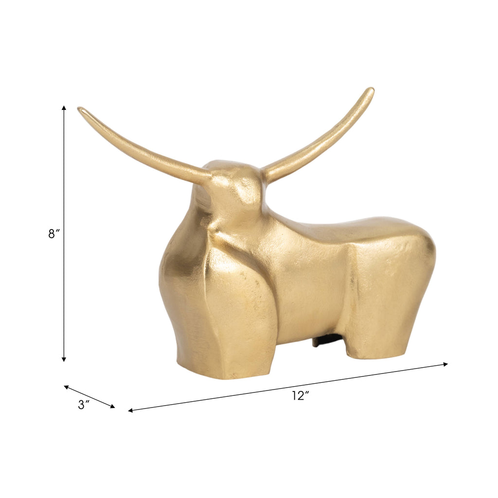 Decorative Figurine - Gold Metal Solid Standing Bull, 8 in.