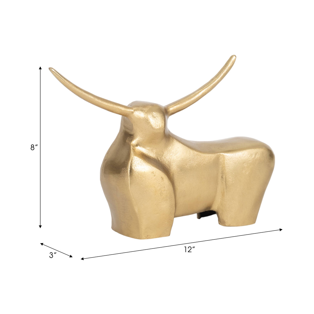 Decorative Figurine - Gold Metal Solid Standing Bull, 8 in.