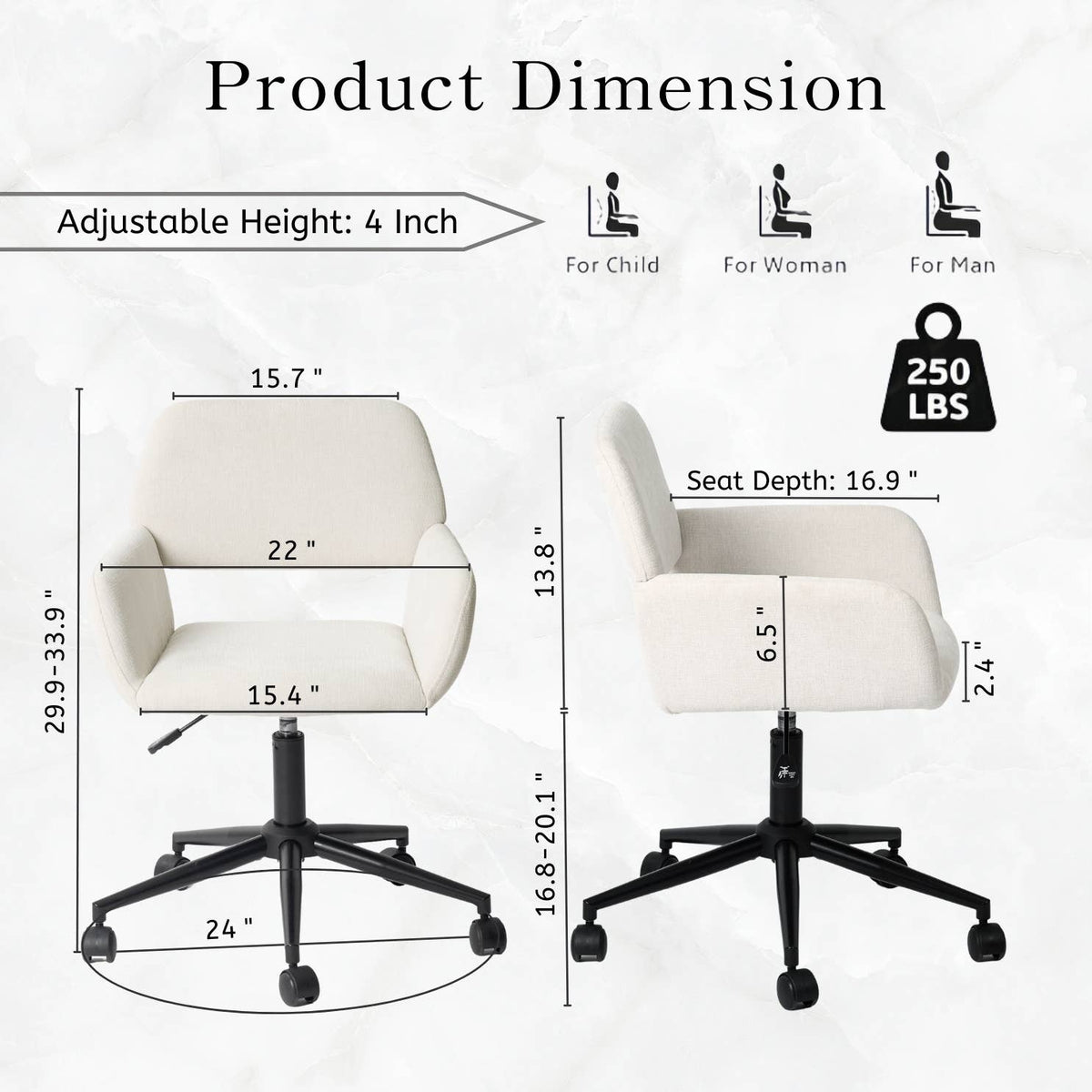 Adjustable Task Chair with Swivel Base Suede Brown/Beige: Ivory Beige