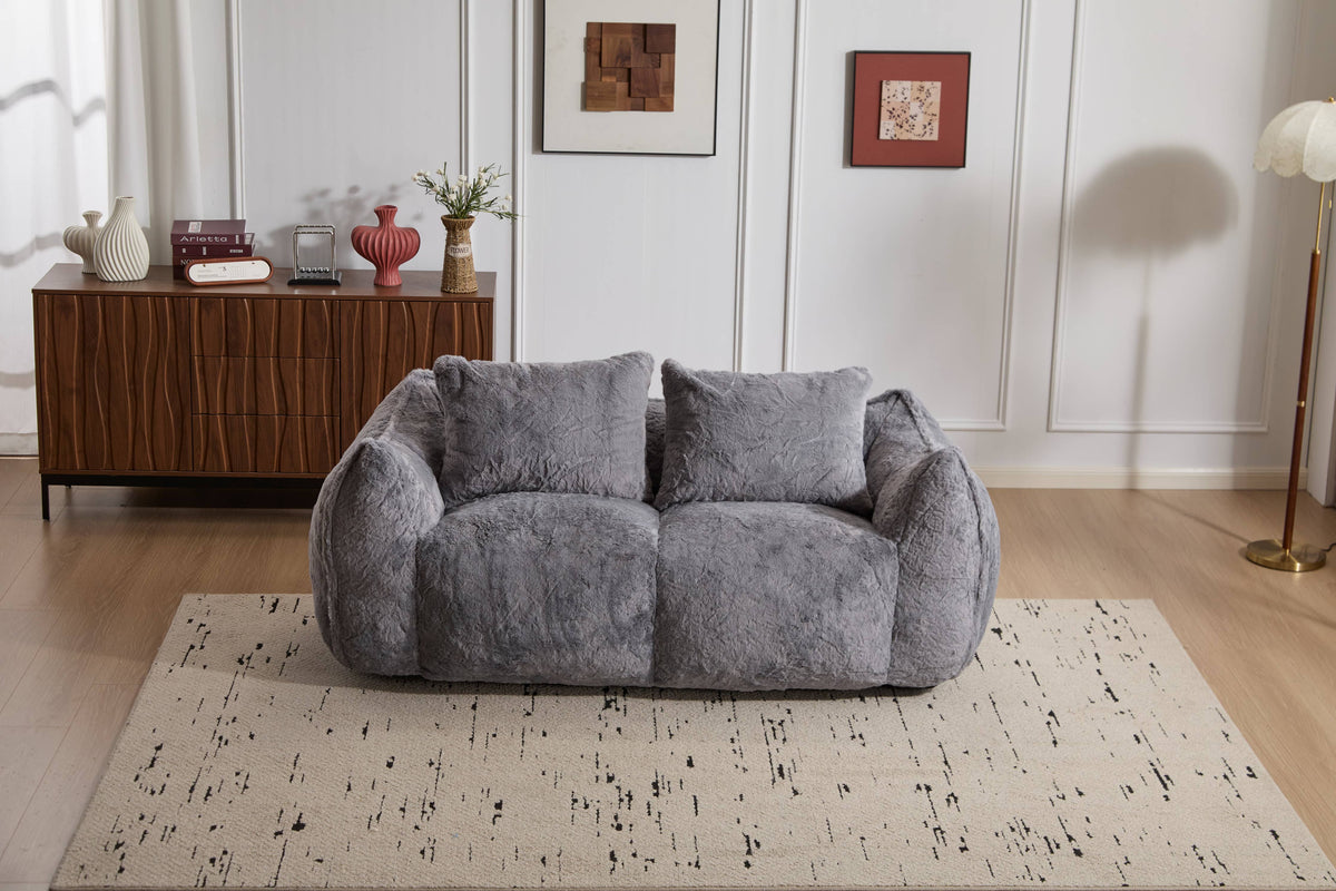 2-Seat Giant Faux Fur Bean Bag Couch ( 6 Colors) No Assembly: White