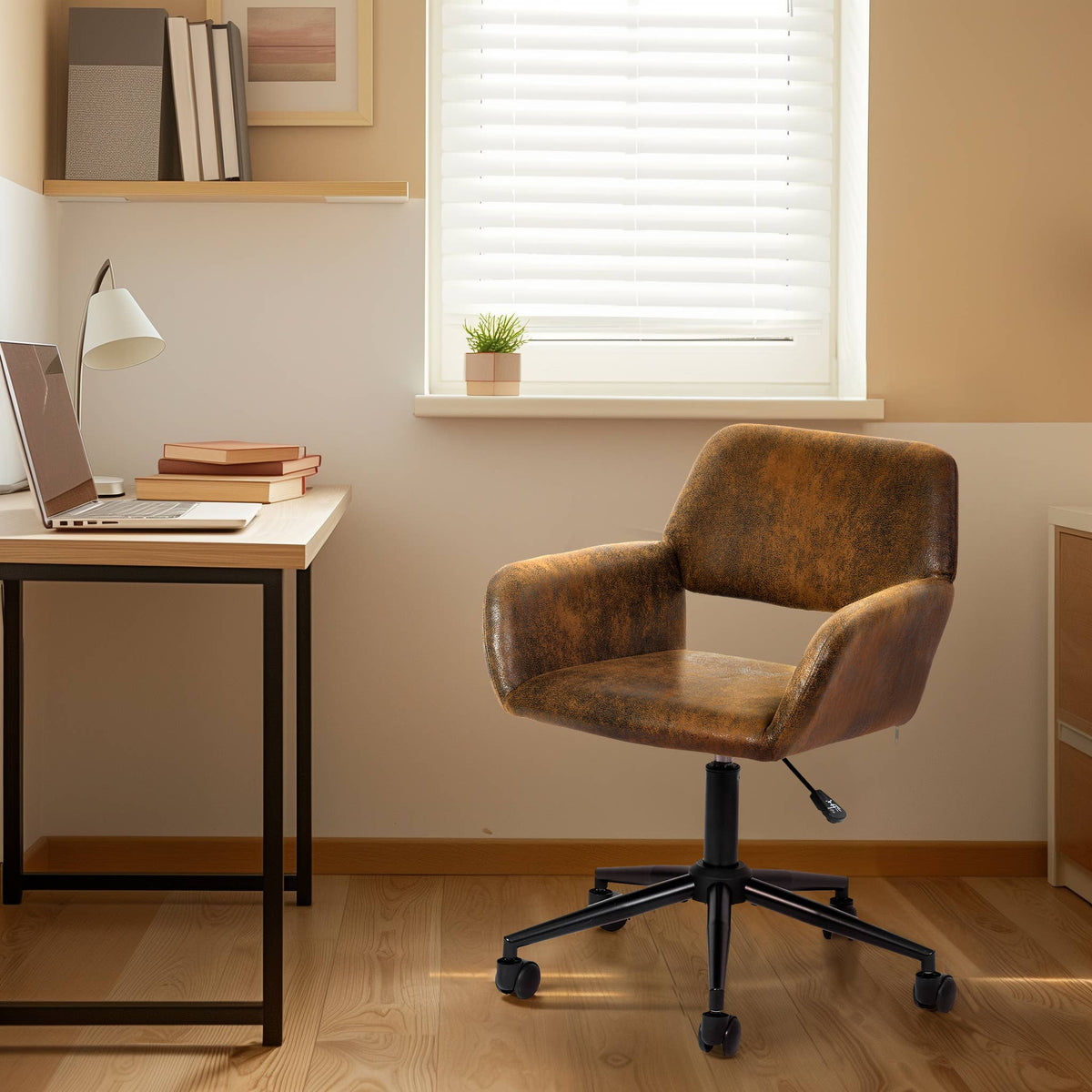 Adjustable Task Chair with Swivel Base Suede Brown/Beige: Ivory Beige