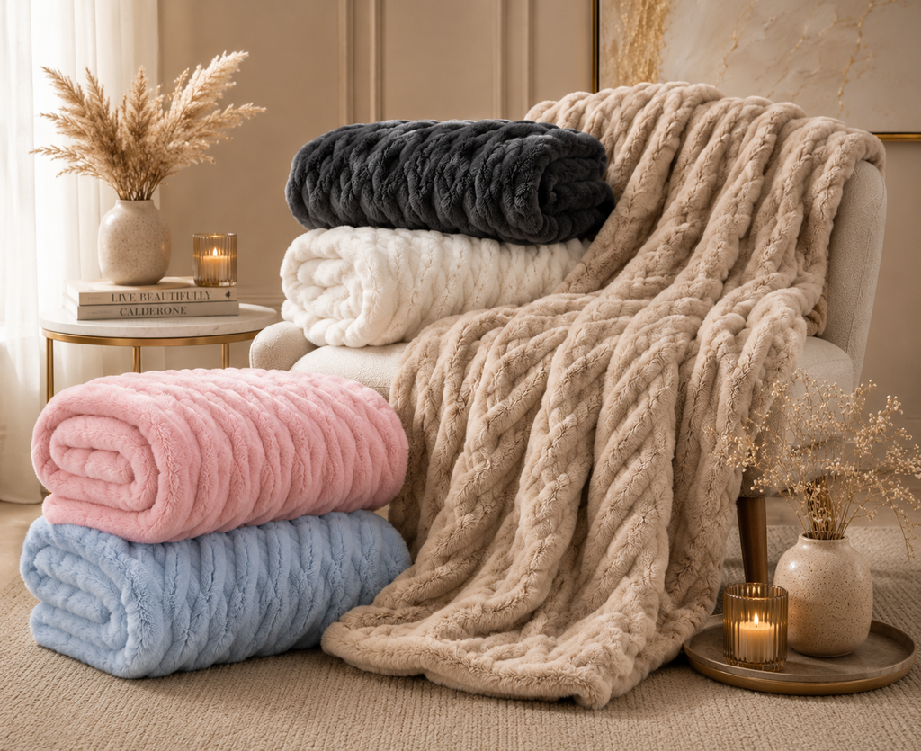 Luxe Double-Layer Faux Fur Throw Blanket – 50" x 60": Pink