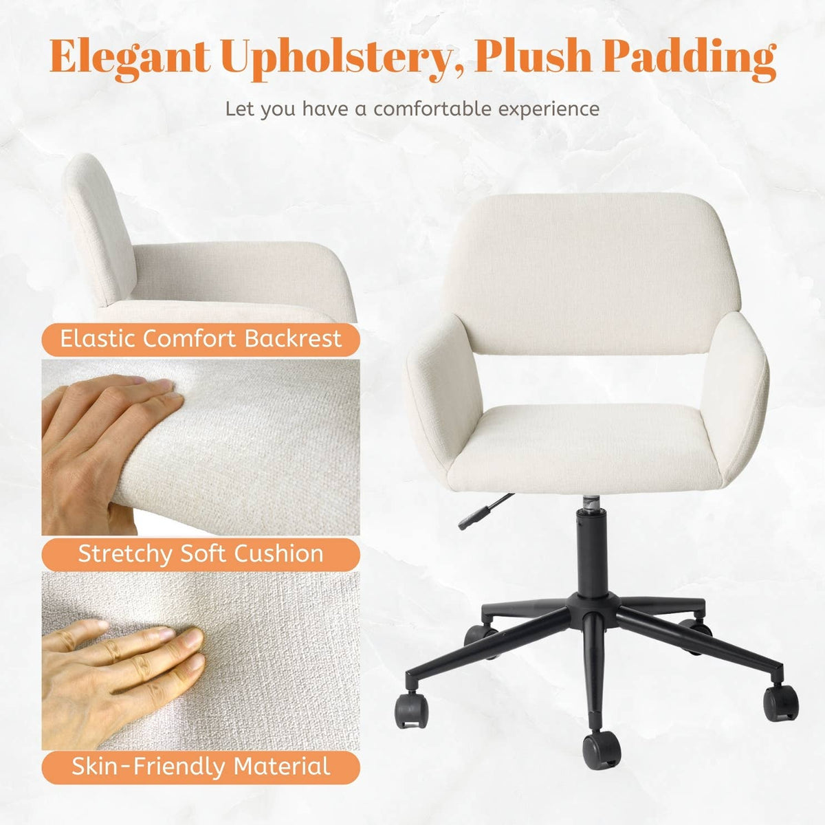 Adjustable Task Chair with Swivel Base Suede Brown/Beige: Ivory Beige