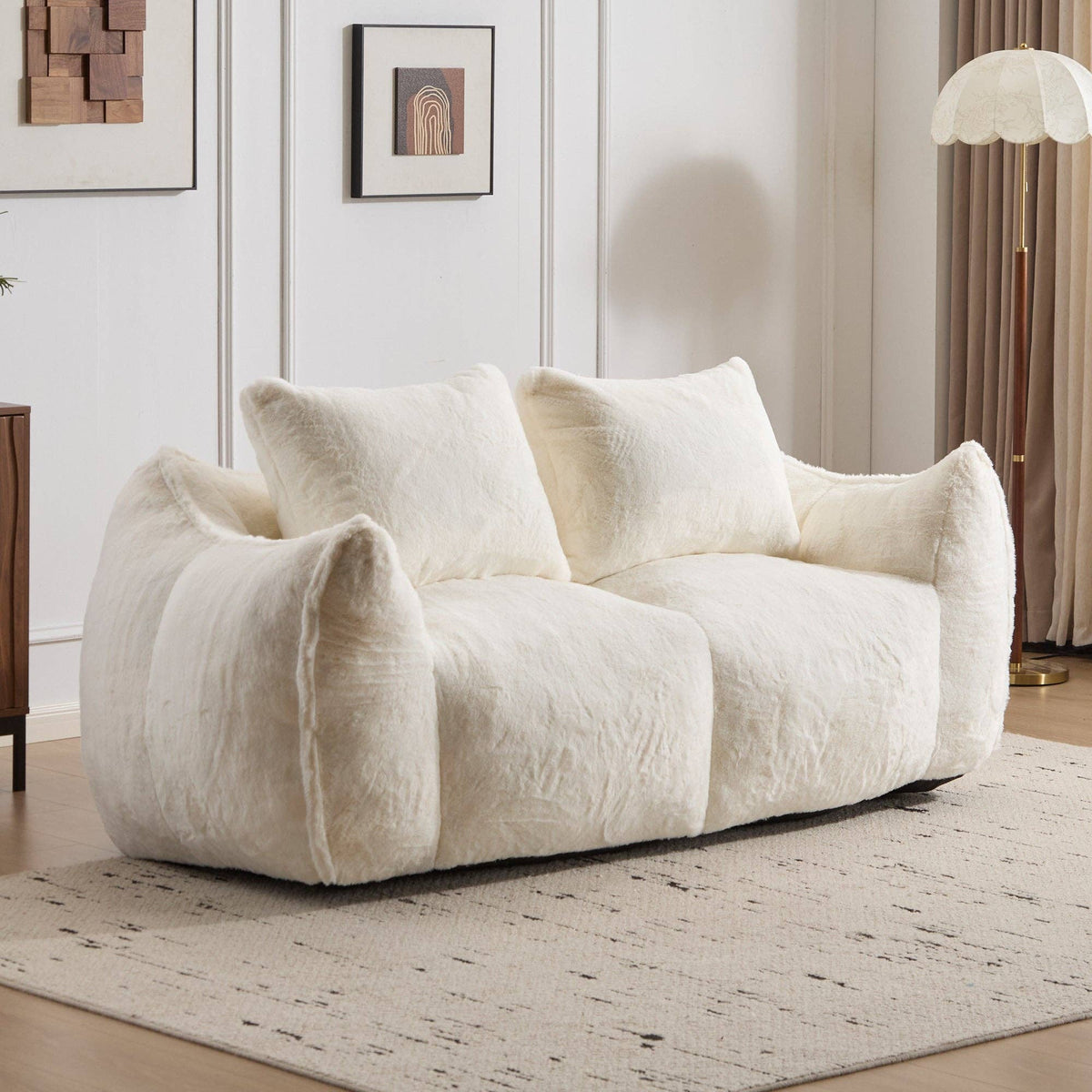 2-Seat Giant Faux Fur Bean Bag Couch ( 6 Colors) No Assembly: White