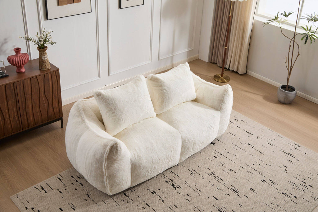 2-Seat Giant Faux Fur Bean Bag Couch ( 6 Colors) No Assembly: White