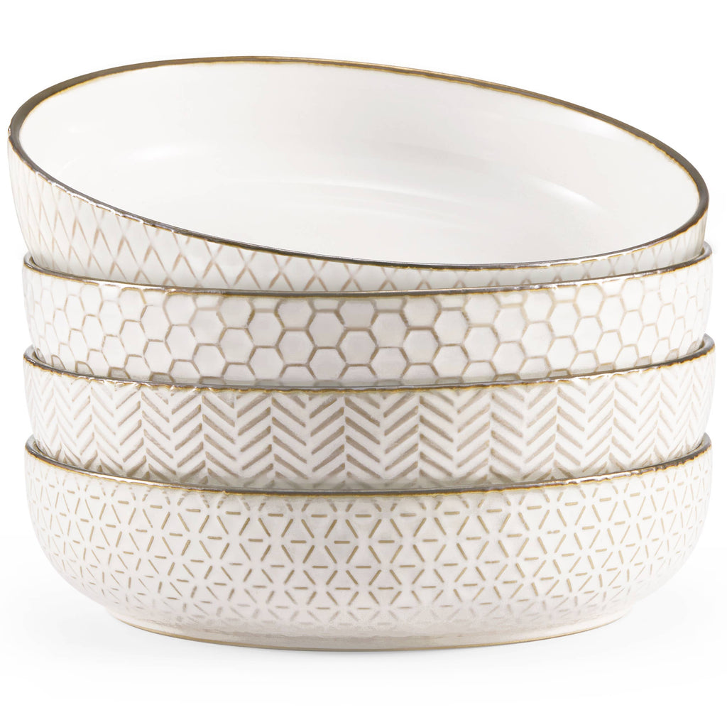 Kook Ceramic Pasta Bowls, 40 oz, Set of 4, Cream/Copper