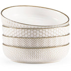 Kook Ceramic Pasta Bowls, 40 oz, Set of 4, Cream/Copper